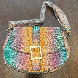 Vibrant Multicolor Croc-Embossed Shoulder Bag
